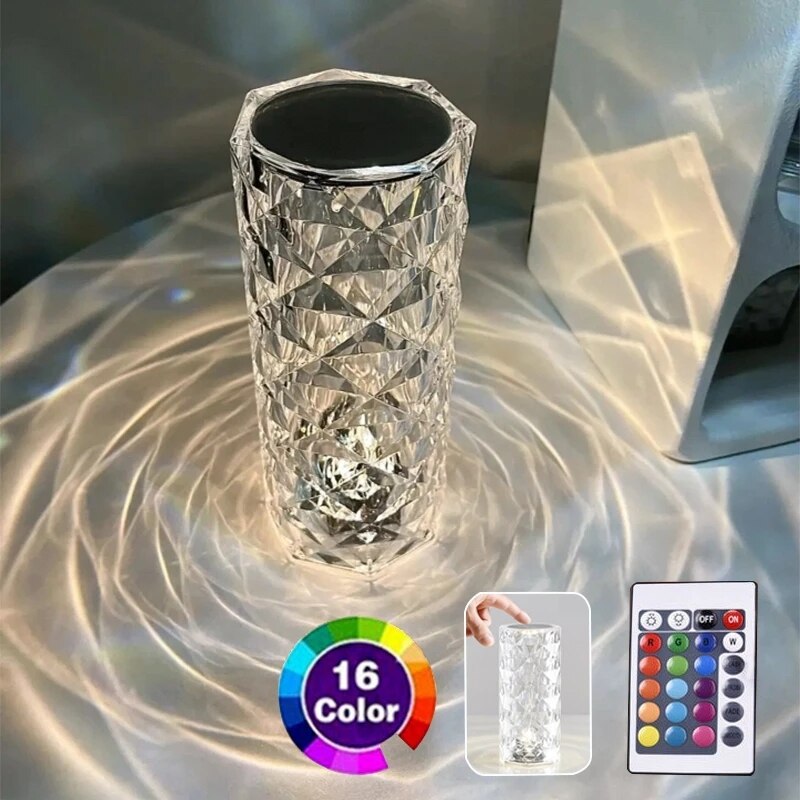 Lámpara De Mesa Crystal 16 Colores | Táctil Ajustable Romántico Diamante Atmósfera Led | Free Shipping